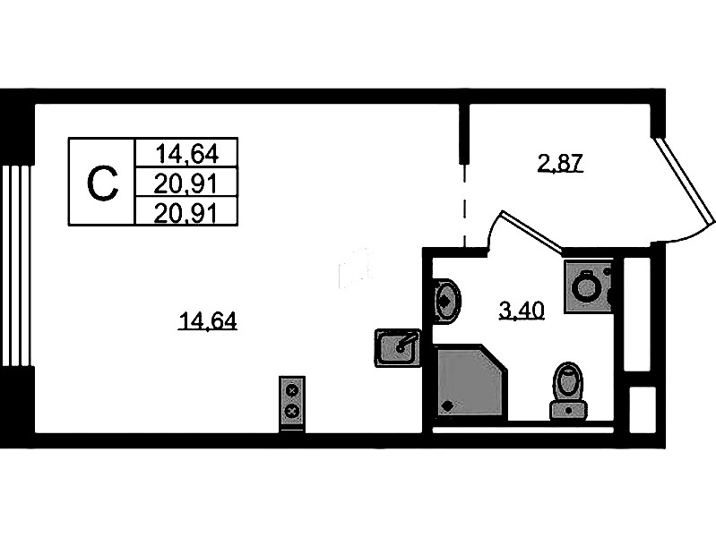 Квартира студия 20.91 м², 3/12 эт., ЖК «GloraX Новоселье»